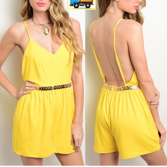 The Clothing Company Pants - ☀️ Backless Yellow V-Neck Gold Belt  Breezy Romper